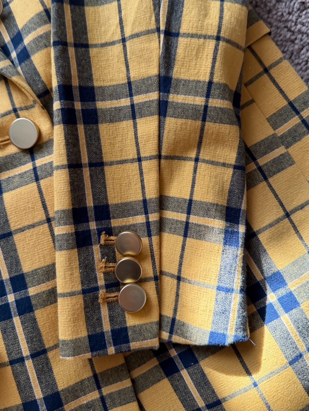 NWT Free Assembly Women's Yellow Plaid Double-Breasted Blazer - Picture 6 of 9